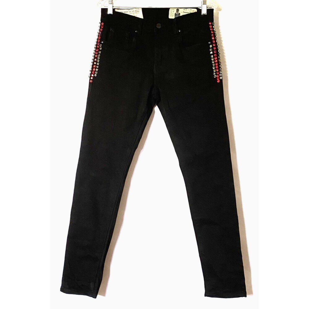 Industrial Indigo Jeans Mens W 32 x L 32 Black Denim Rhinestones Straight NWOT